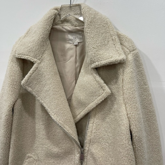 Loft Faux Shearling Aviator Moto Coat Jacket Grey Sand Heavy Weight Buckle XL - Picture 7 of 12
